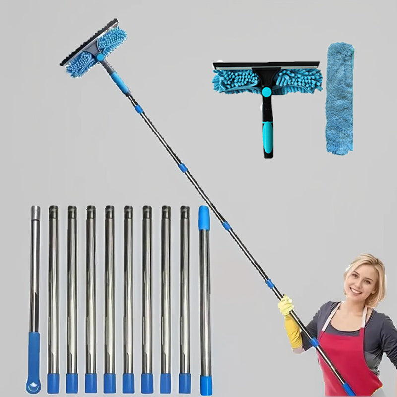 Car Window Cleaning Tool Set, Rubber Scraper Window Cleaning Dust Collector 2In 1, Rotatable, Equipped with 10 Extension Rods And 2 Cleaning Cloths, Suitable for Indoor And Outdoor Window Cleaning Equipment., Car Window Cleaning Tool