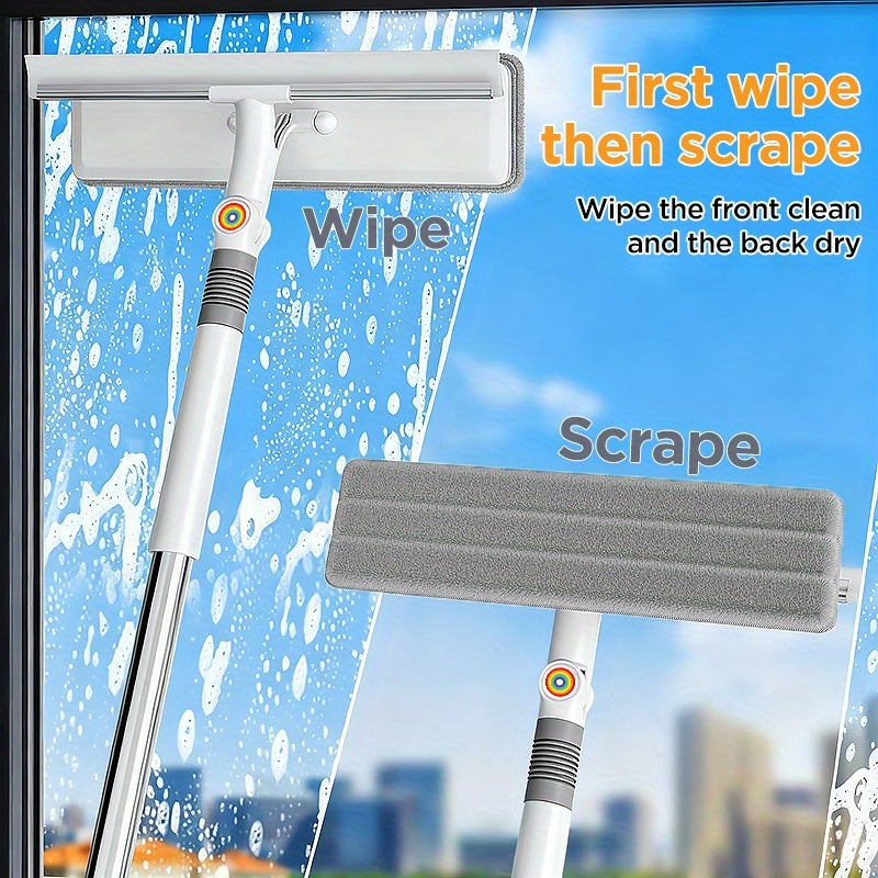 2-in-1 Extendable Window Squeegee Cleaner with Bendable Head & Long Handle Streak-Free Glass Cleaning Tool for Indoor Outdoor High Windows Shower Doors And Car Glass