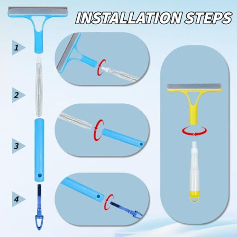 3pcs 3in 1 Window Cleaning Scraper with 1 Long Handle Mirror Squeegee with Sprayer and 2 Short Handle Glass Cleaner Squeegee for Window Glass Shower Room Glass Mirrors Car Window.