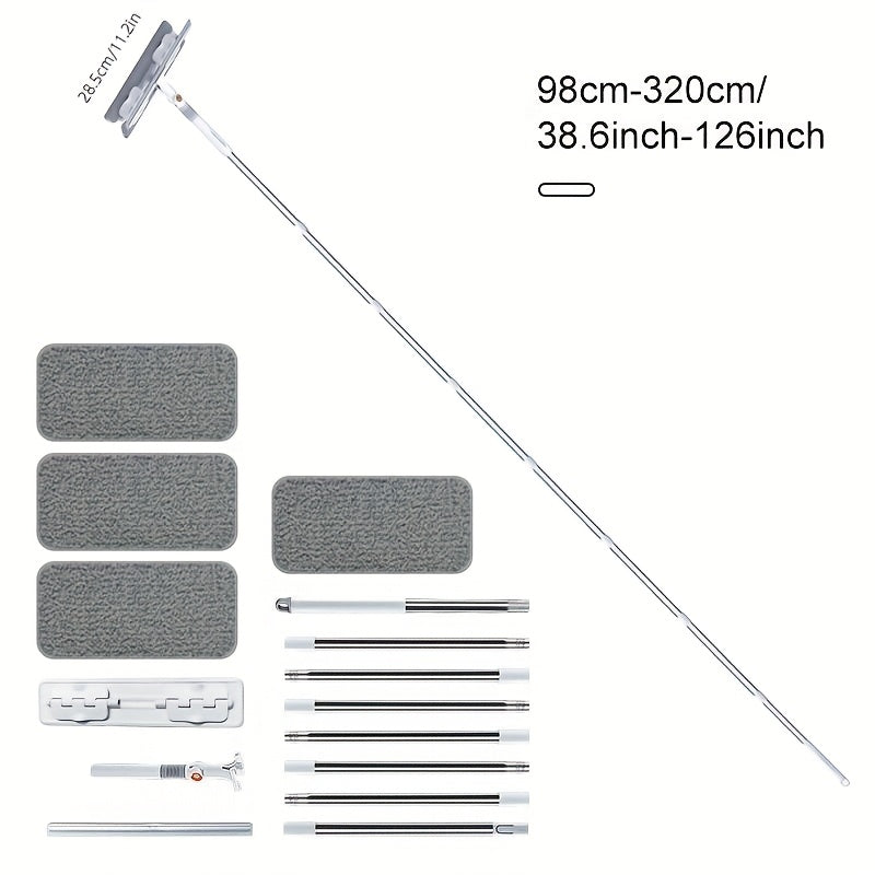 1set, Joybos 2in 1 Glass Cleaning Squeegee&Garden Cleaning Mop: with 4 Replaceable Pads, 126 inch long pole, Glass Squeegee with Scraper, Ideal for High Glass Surfaces&patio&Car, Adjustable length cleaning tool