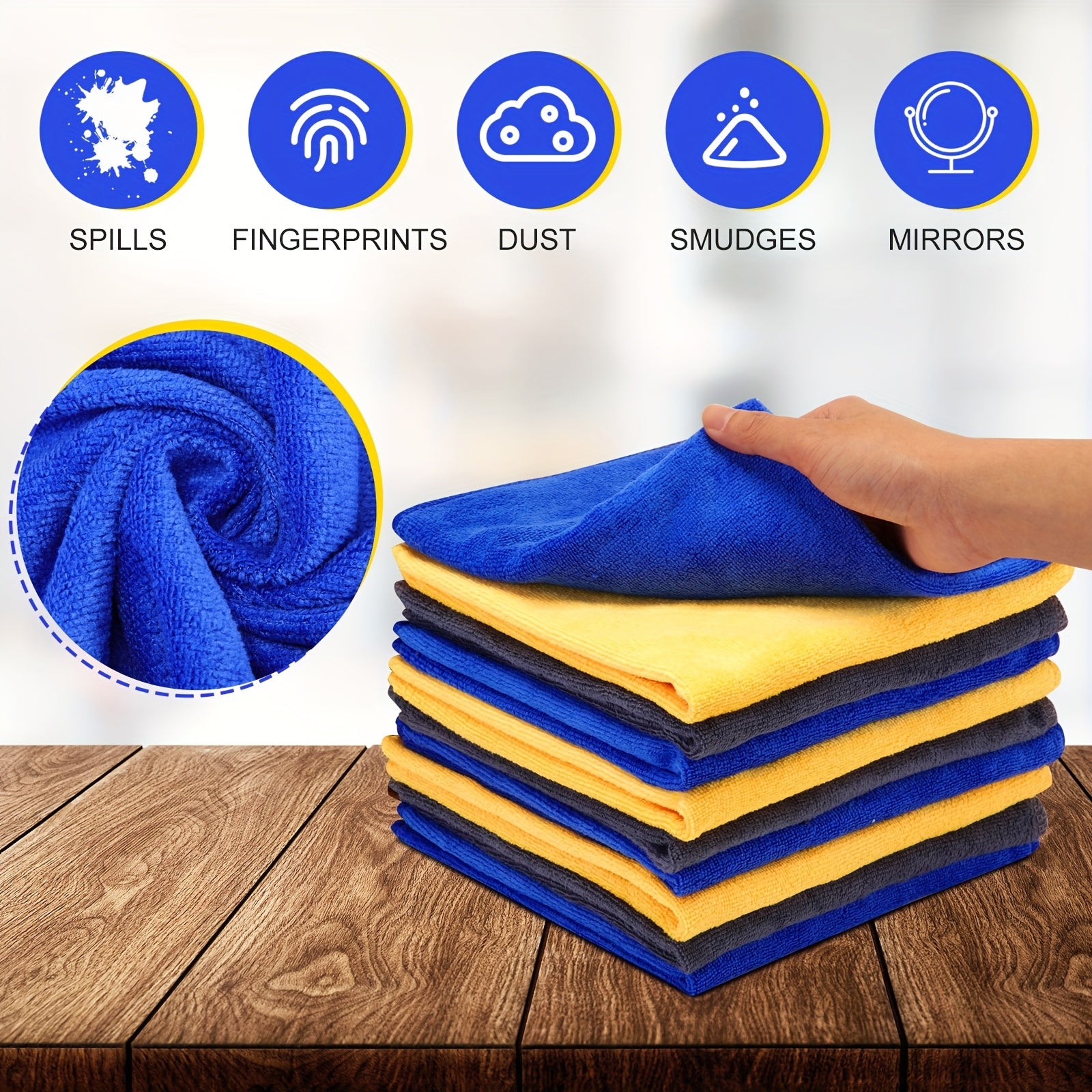 60 Count Microfiber Cleaning Cloths for Cars 15.75 X 15.75 Inch Ultra Absorbent Car Towels Drying Reusable Cleaning Supplies House Kitchen Window Microfiber Towel (Blue, Gray, Yellow)