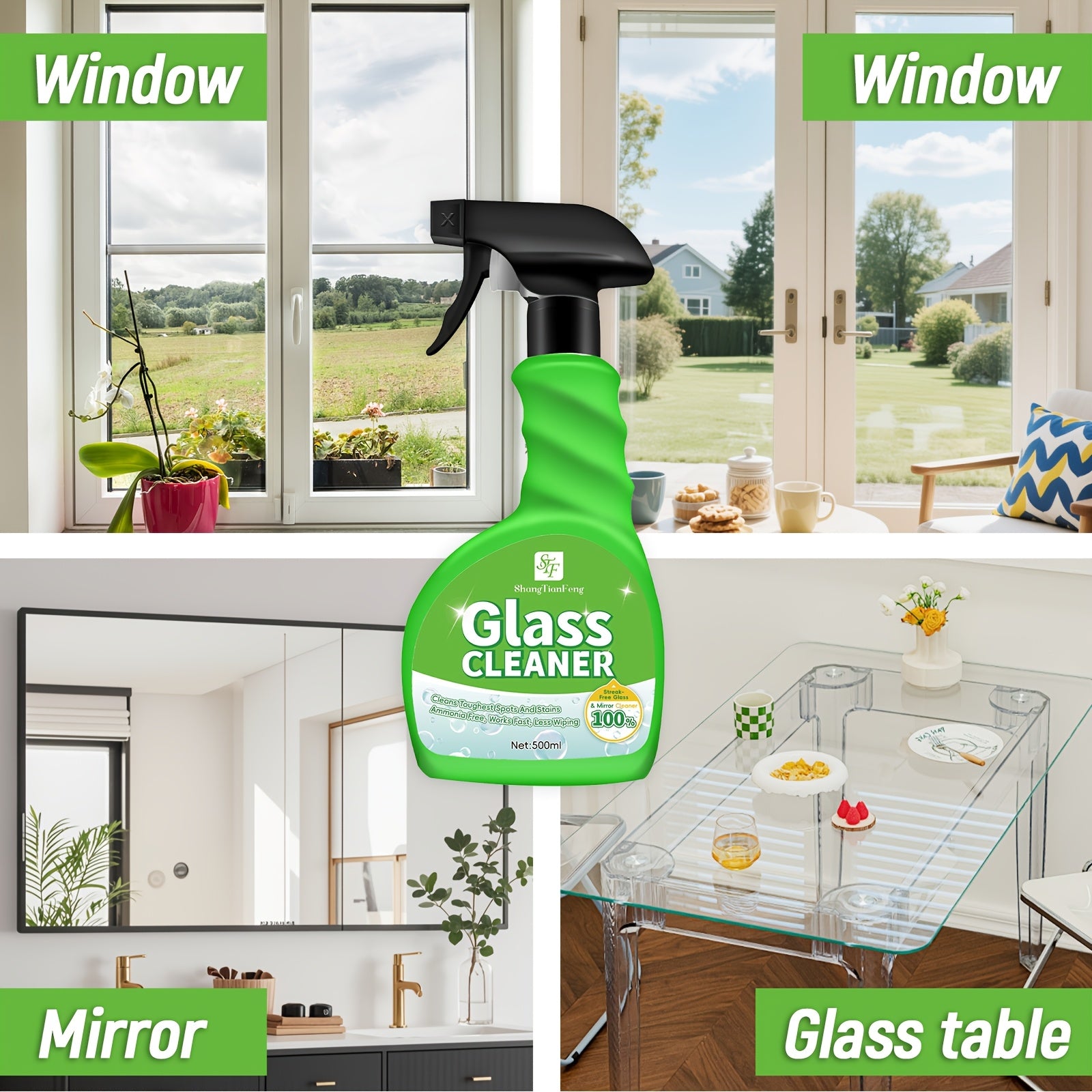1\u002F2pcs Streak-Free & Ammonia-Free Glass Cleaner Spray, (Each 16oz\u002F500ml) - For Windows, Mirrors, Screens, Tinted Glass & Shower Doors (Indoor & Outdoor Glass S