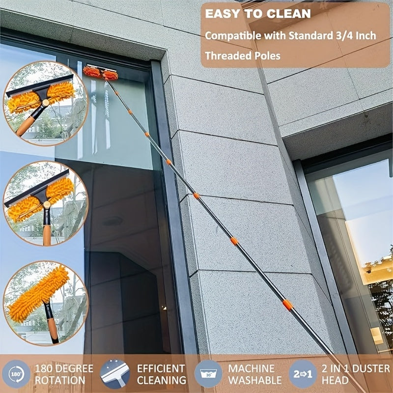 Car Window Cleaning Tool Set, Rubber Scraper Window Cleaning Dust Collector 2In 1, Rotatable, Equipped with 10 Extension Rods And 2 Cleaning Cloths, Suitable for Indoor And Outdoor Window Cleaning Equipment., Car Window Cleaning Tool
