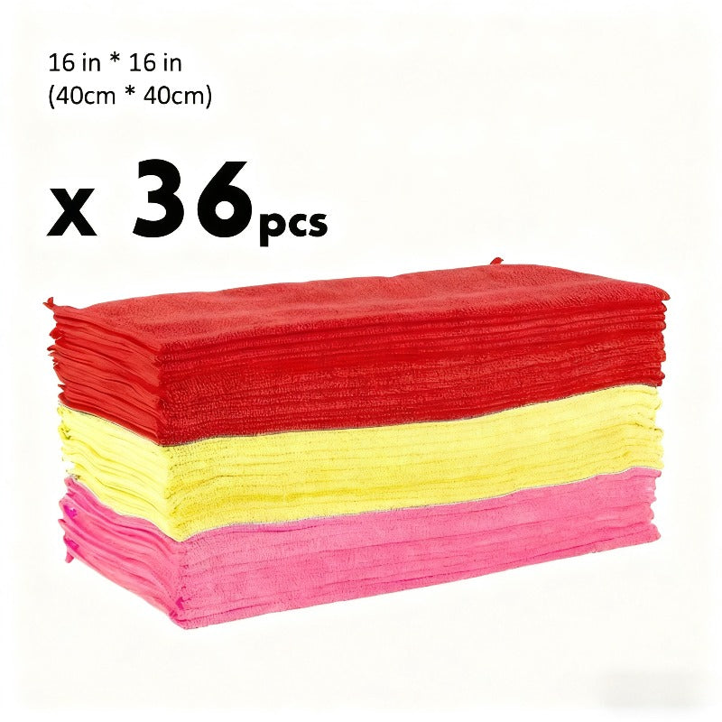 36-Pack Microfiber Towels, 200gsm Scratch & Lint-Free Square Solid Pattern Towels (Multi-Purpose for Home, Office, Kitchen, Automotive Use, Contemporary Style, Machine Washable with Super Fine Fiber for Strong Adsorption and Easy Cleaning)
