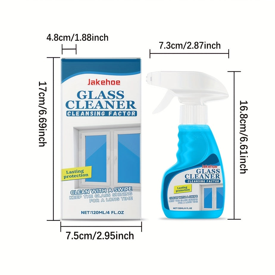 120ml\u002F4oz Heavy-Duty Glass Spray - Streak-Free Formula with Rapid Stain Remover for Windows, Mirrors, Shower Doors & Car Glass - No Residue, for \u002FS Pets, Suitable for Glass Surfaces (Liquid)