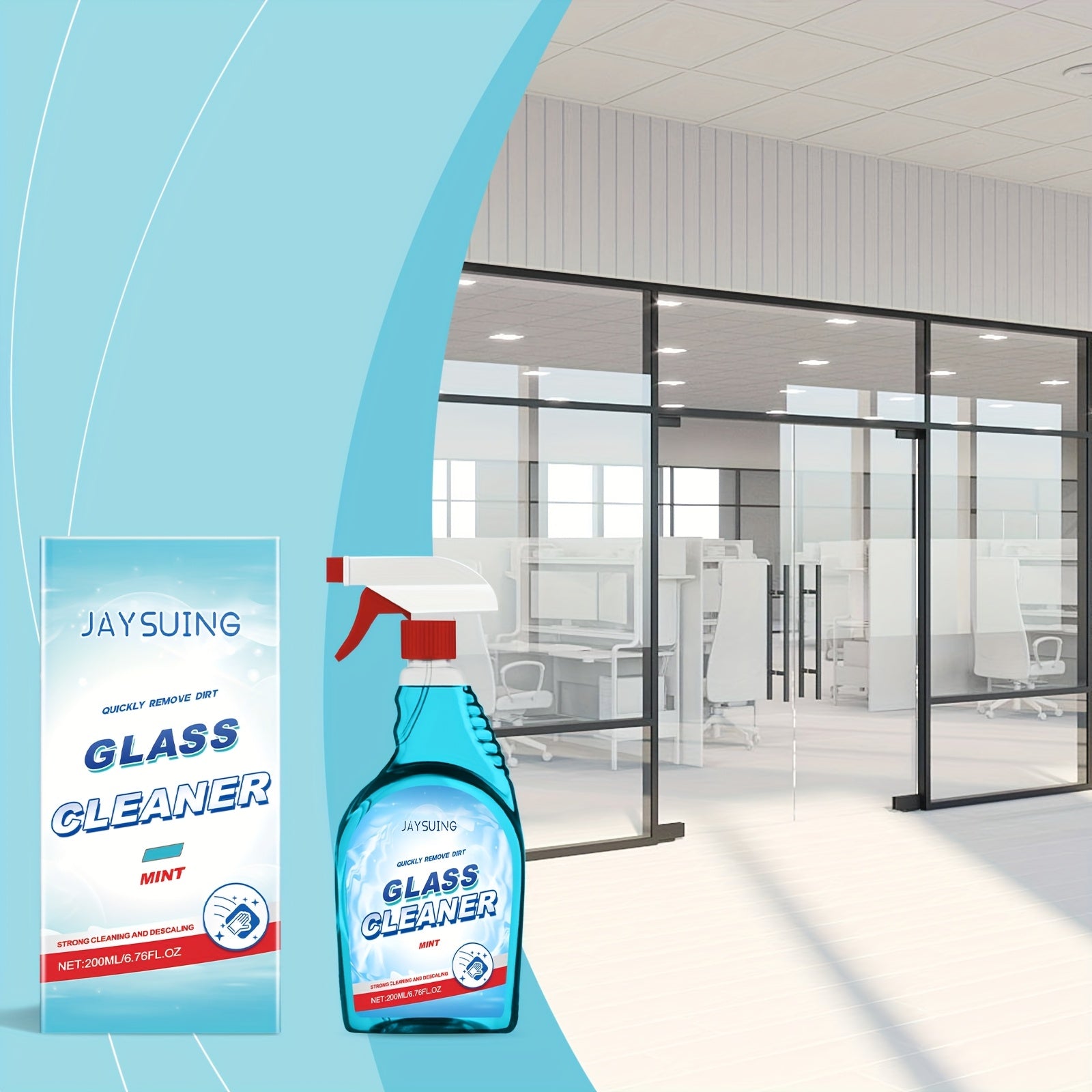 Large Capacity 6.76oz Mint-flavored Glass Stain Remover Deeply Cleans The Glass, Making It Crystal Clear And Bright. It Is Suitable for Bathrooms And Doors And Windows. Just Spray And It Will Clean Thoroughly, Removing Stains In All Aspects