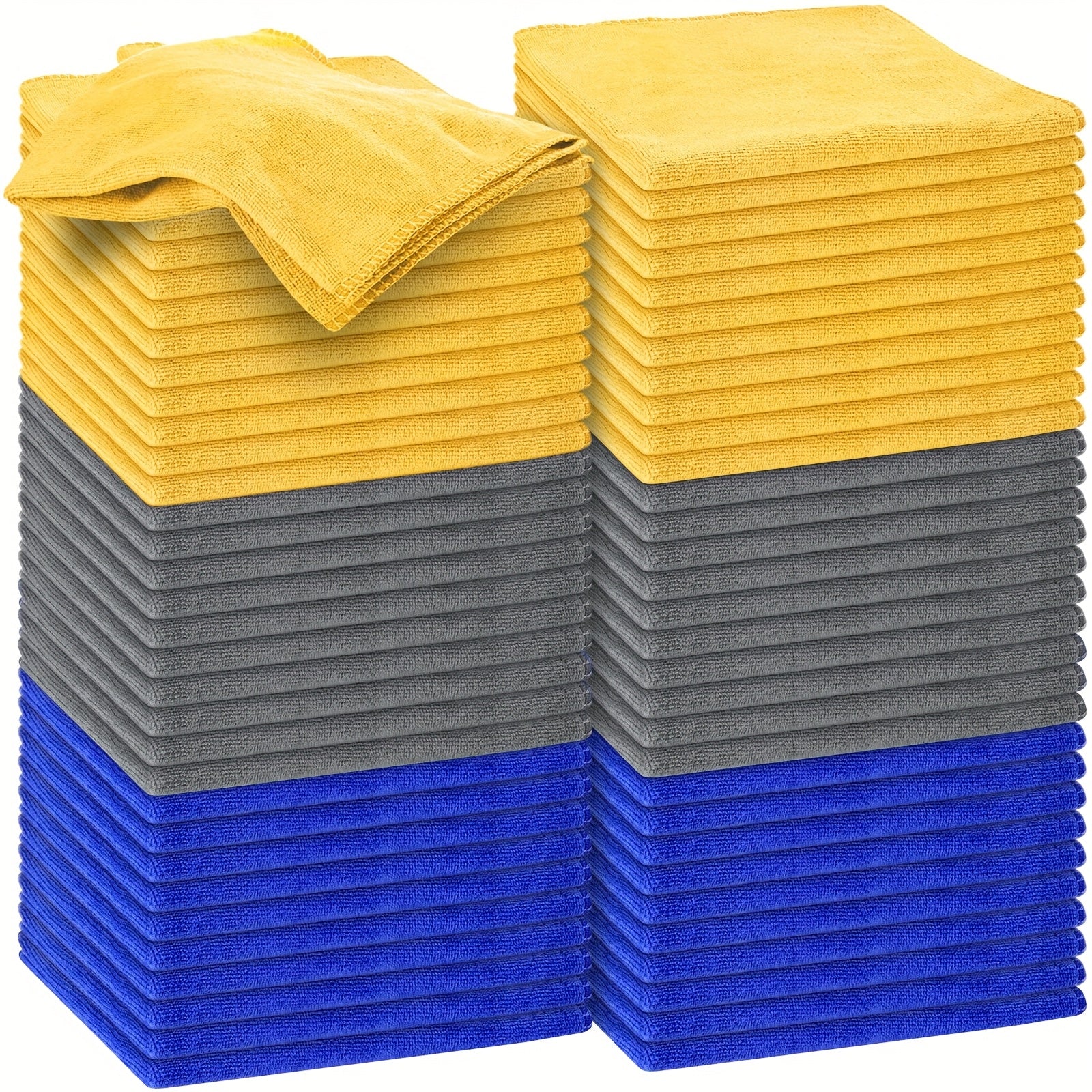 60 Count Microfiber Cleaning Cloths for Cars 15.75 X 15.75 Inch Ultra Absorbent Car Towels Drying Reusable Cleaning Supplies House Kitchen Window Microfiber Towel (Blue, Gray, Yellow)