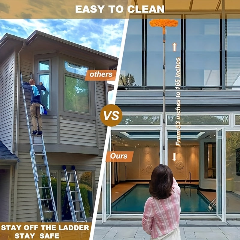 Car Window Cleaning Tool Set, Rubber Scraper Window Cleaning Dust Collector 2In 1, Rotatable, Equipped with 10 Extension Rods And 2 Cleaning Cloths, Suitable for Indoor And Outdoor Window Cleaning Equipment., Car Window Cleaning Tool