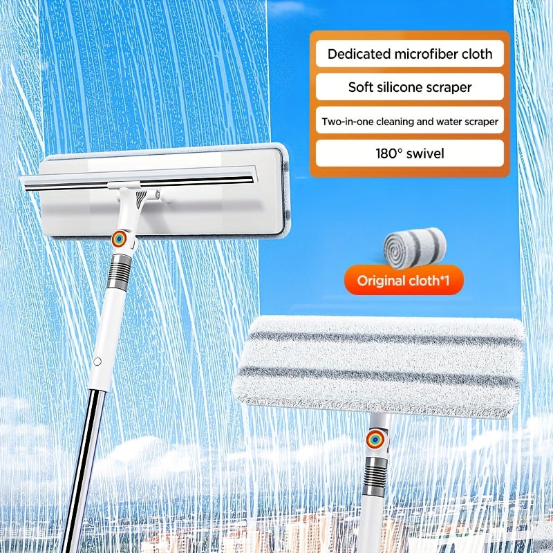 2-in-1 Extendable Window Squeegee Cleaner with Bendable Head & Long Handle Streak-Free Glass Cleaning Tool for Indoor Outdoor High Windows Shower Doors And Car Glass