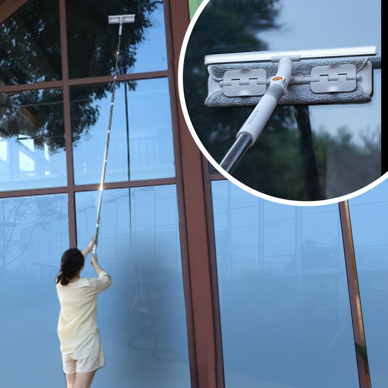 1set, Joybos 2in 1 Glass Cleaning Squeegee&Garden Cleaning Mop: with 4 Replaceable Pads, 126 inch long pole, Glass Squeegee with Scraper, Ideal for High Glass Surfaces&patio&Car, Adjustable length cleaning tool