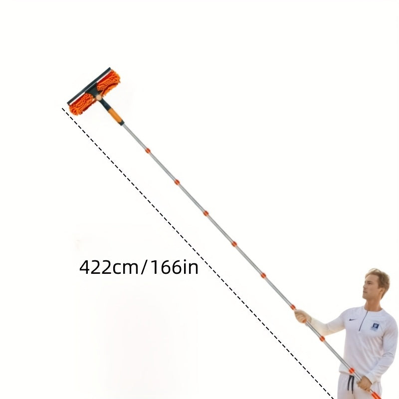 Car Window Cleaning Tool Set, Rubber Scraper Window Cleaning Dust Collector 2In 1, Rotatable, Equipped with 10 Extension Rods And 2 Cleaning Cloths, Suitable for Indoor And Outdoor Window Cleaning Equipment., Car Window Cleaning Tool