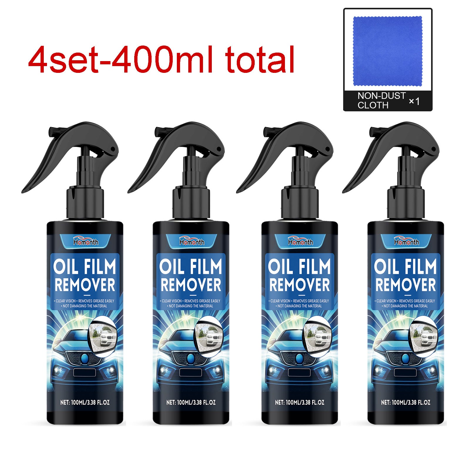 Effective Glass Oil Film Remover • 4Set 100ml Bottle • Streak-Free Shine