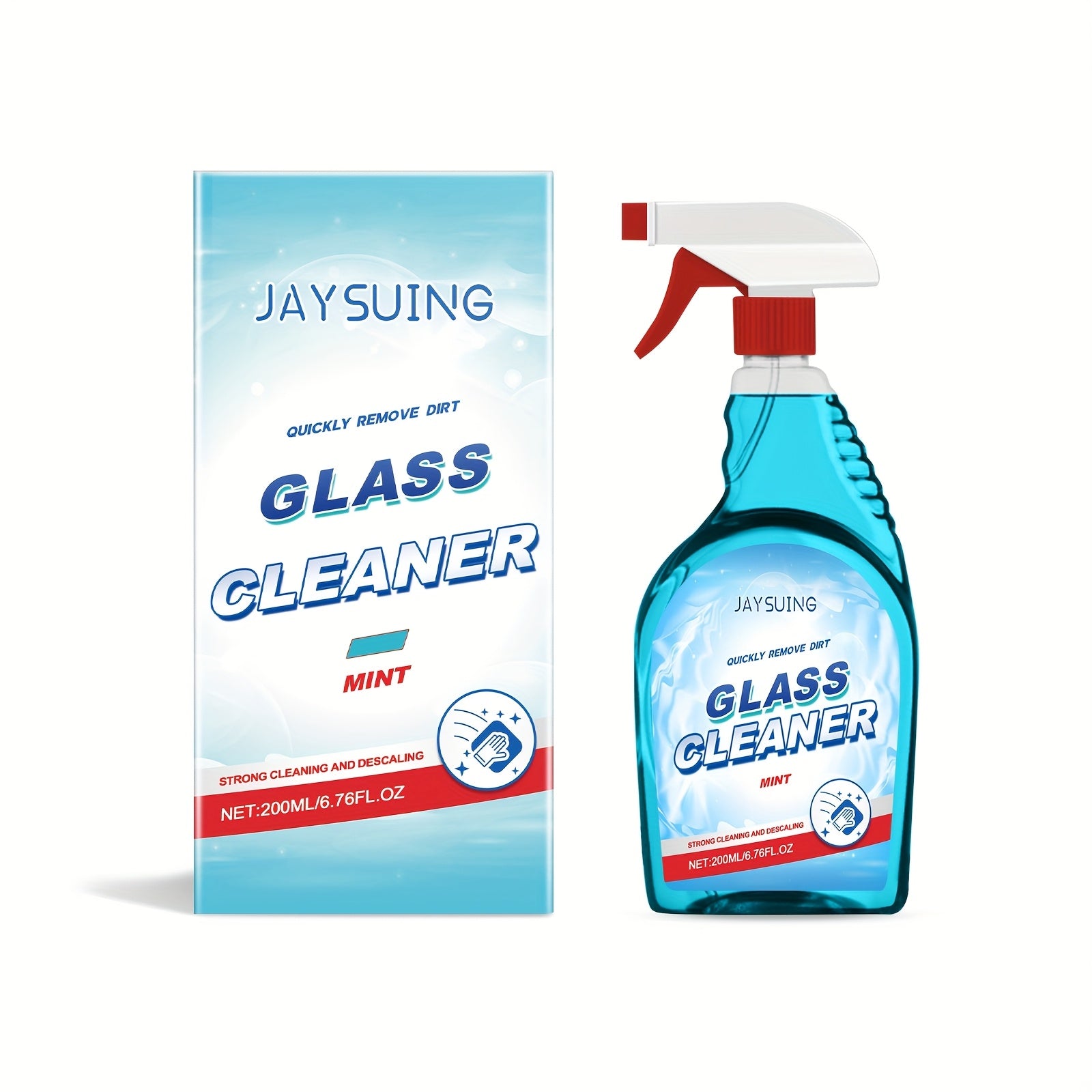 Large Capacity 6.76oz Mint-flavored Glass Stain Remover Deeply Cleans The Glass, Making It Crystal Clear And Bright. It Is Suitable for Bathrooms And Doors And Windows. Just Spray And It Will Clean Thoroughly, Removing Stains In All Aspects