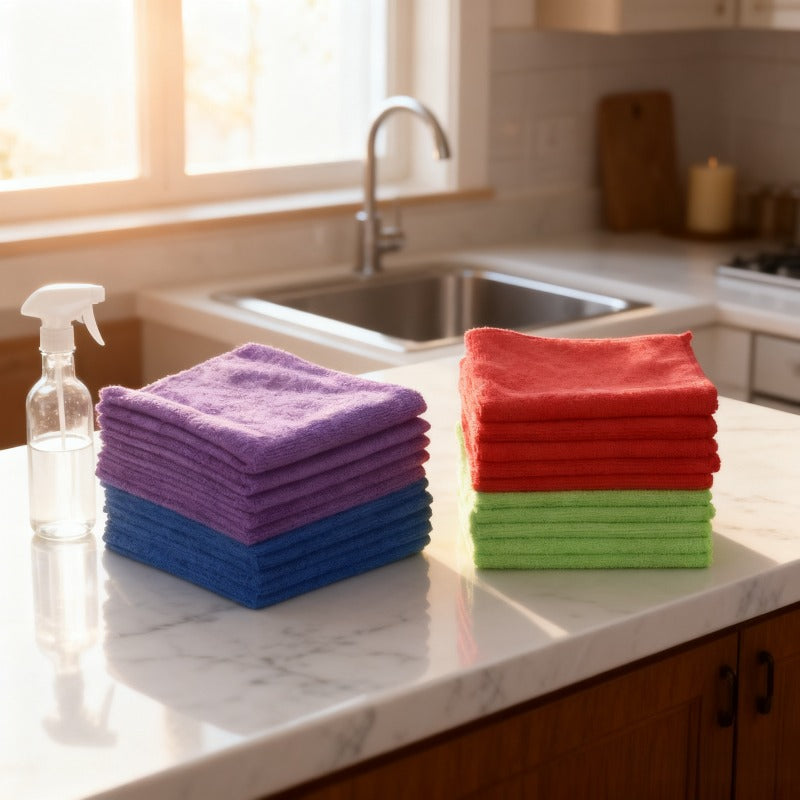 36-Pack Microfiber Towels, 200gsm Scratch & Lint-Free Square Solid Pattern Towels (Multi-Purpose for Home, Office, Kitchen, Automotive Use, Contemporary Style, Machine Washable with Super Fine Fiber for Strong Adsorption and Easy Cleaning)