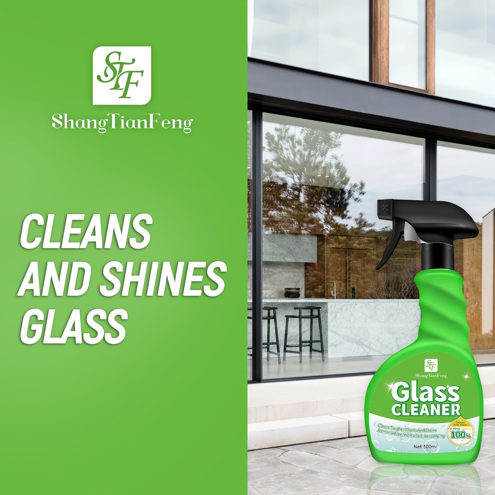 1\u002F2pcs Streak-Free & Ammonia-Free Glass Cleaner Spray, (Each 16oz\u002F500ml) - For Windows, Mirrors, Screens, Tinted Glass & Shower Doors (Indoor & Outdoor Glass S