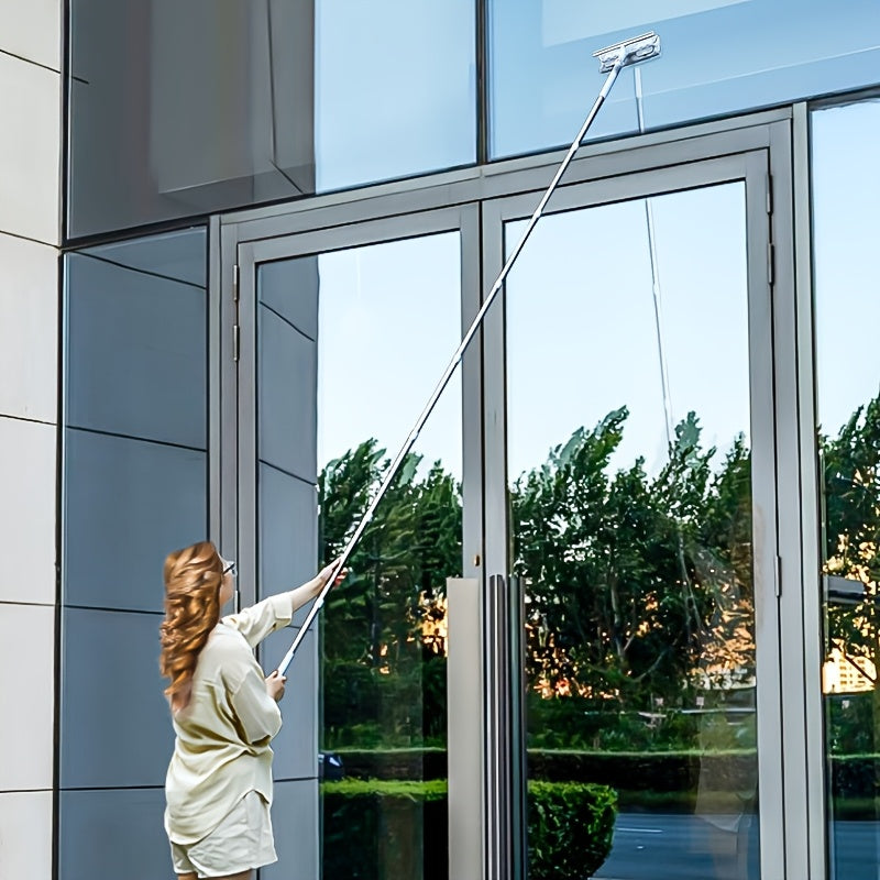 1set, Joybos 2in 1 Glass Cleaning Squeegee&Garden Cleaning Mop: with 4 Replaceable Pads, 126 inch long pole, Glass Squeegee with Scraper, Ideal for High Glass Surfaces&patio&Car, Adjustable length cleaning tool