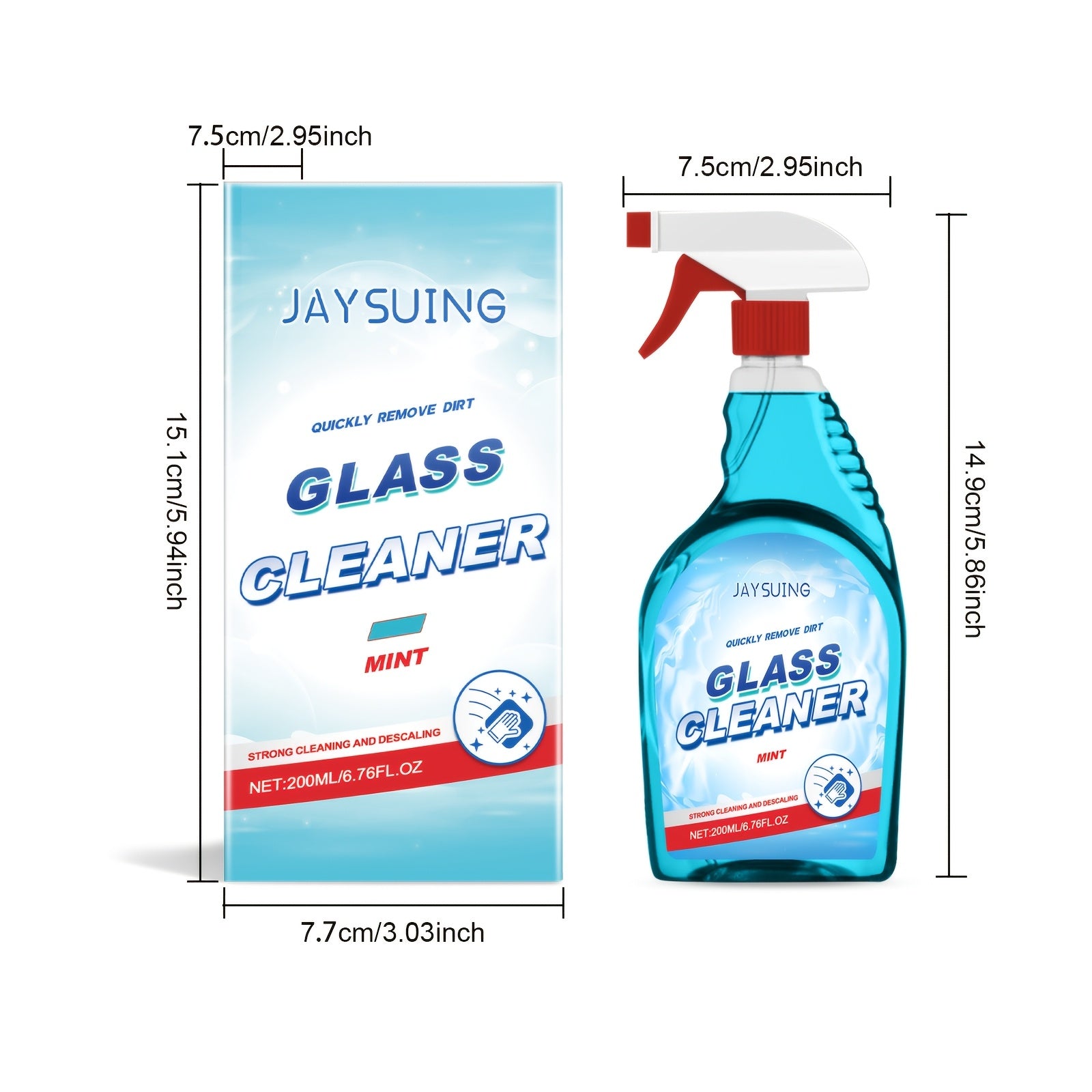 Large Capacity 6.76oz Mint-flavored Glass Stain Remover Deeply Cleans The Glass, Making It Crystal Clear And Bright. It Is Suitable for Bathrooms And Doors And Windows. Just Spray And It Will Clean Thoroughly, Removing Stains In All Aspects