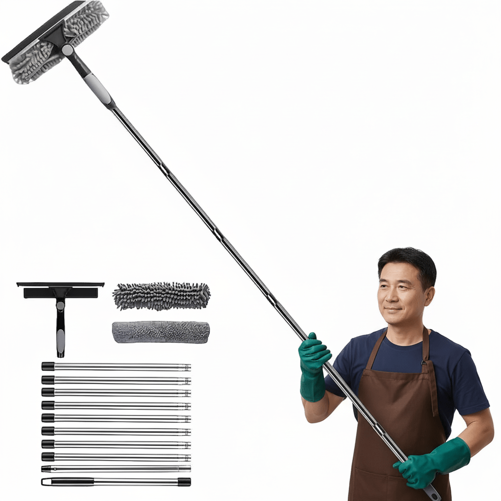 Car Window Cleaning Tool Set, Rubber Scraper Window Cleaning Dust Collector 2In 1, Rotatable, Equipped with 10 Extension Rods And 2 Cleaning Cloths, Suitable for Indoor And Outdoor Window Cleaning Equipment., Car Window Cleaning Tool