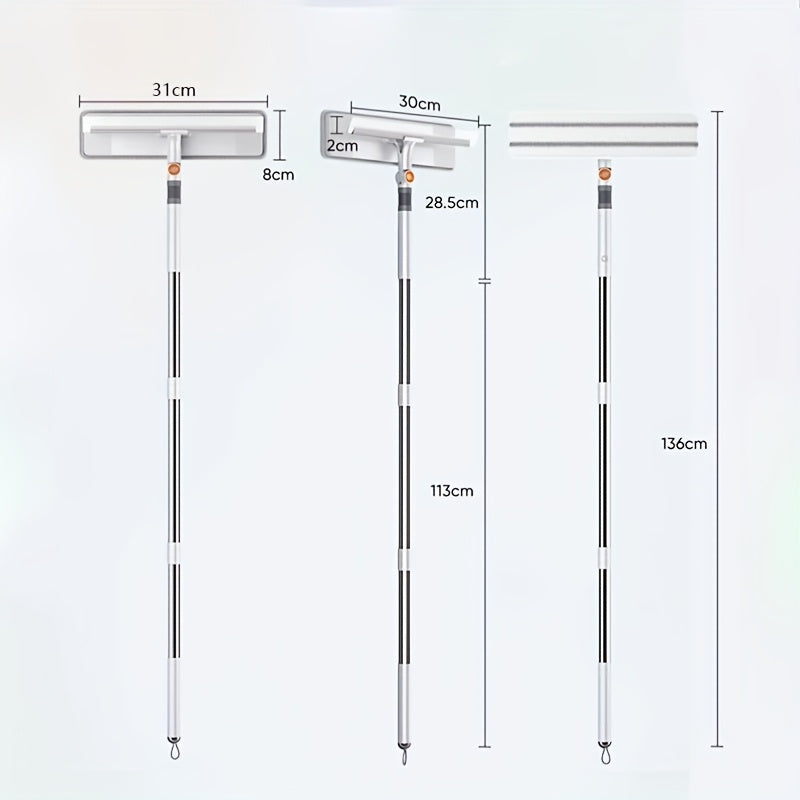 2-in-1 Extendable Window Squeegee Cleaner with Bendable Head & Long Handle Streak-Free Glass Cleaning Tool for Indoor Outdoor High Windows Shower Doors And Car Glass