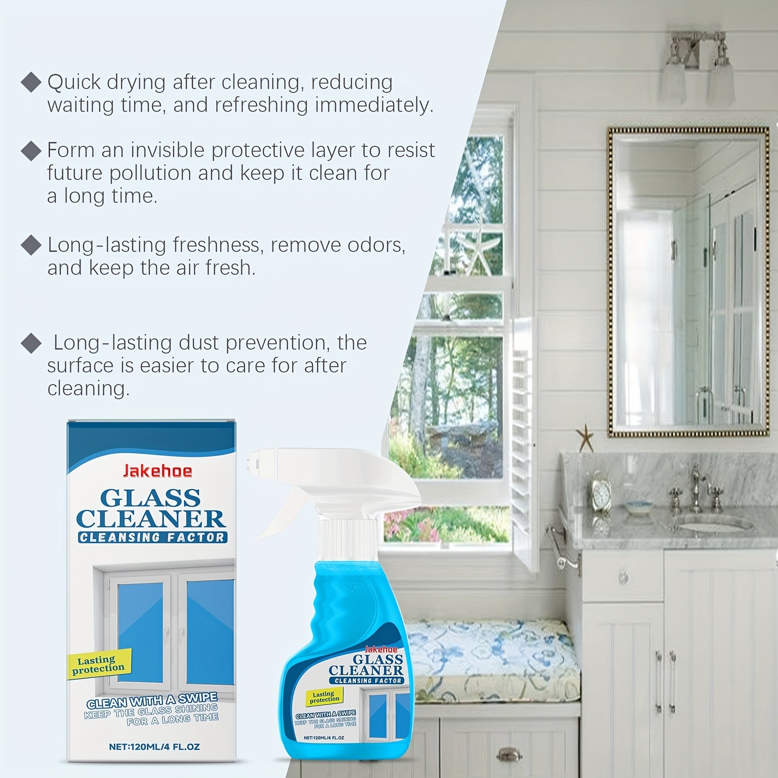 120 Ml\u002F 4 Fl Oz Streak-Free Glass Cleaner Spray - Heavy Duty Multi-Surface Cleaner For Windows, Mirrors And Shower Doors, Removes Tough Grease, Fingerprints And Dust (Ammonia-Free Formula, Fast Drying)