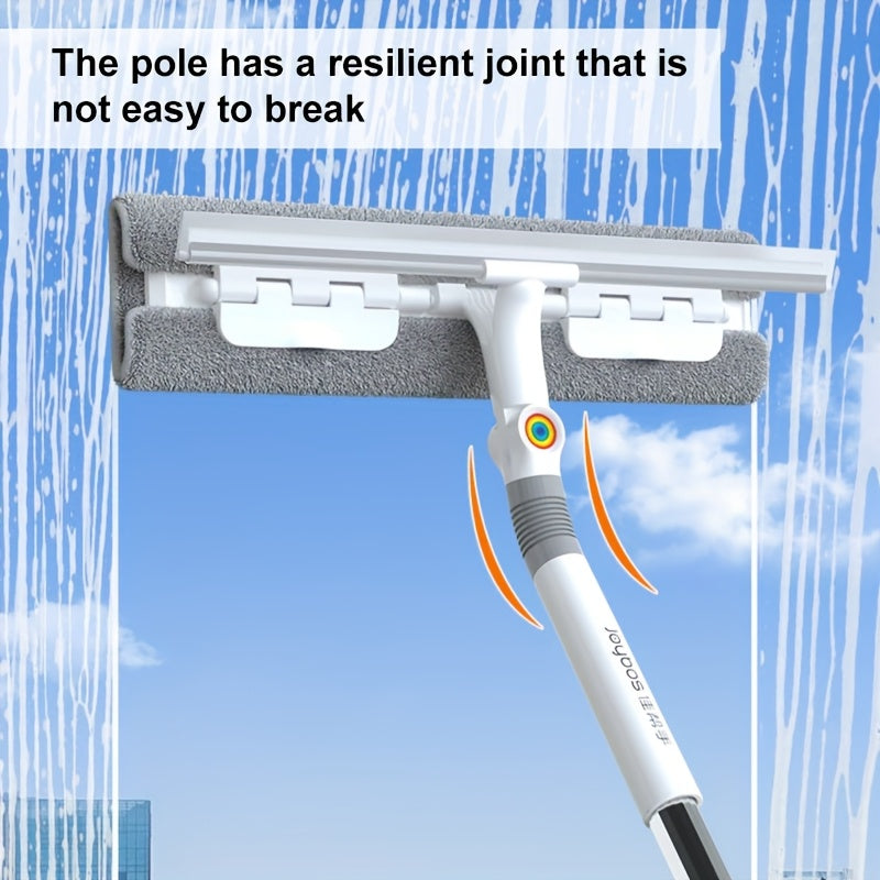 1set, Joybos 2in 1 Glass Cleaning Squeegee&Garden Cleaning Mop: with 4 Replaceable Pads, 126 inch long pole, Glass Squeegee with Scraper, Ideal for High Glass Surfaces&patio&Car, Adjustable length cleaning tool