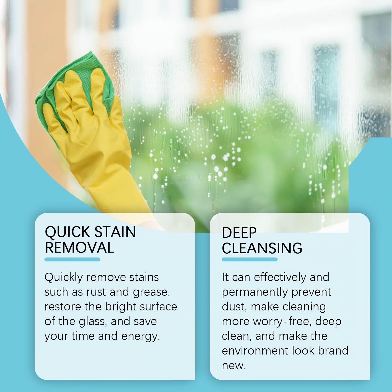 Large Capacity 6.76oz Mint-flavored Glass Stain Remover Deeply Cleans The Glass, Making It Crystal Clear And Bright. It Is Suitable for Bathrooms And Doors And Windows. Just Spray And It Will Clean Thoroughly, Removing Stains In All Aspects